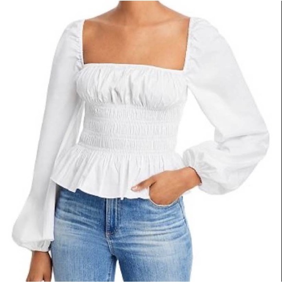 STAUD Tops - Staud Jules White Smocked Peplum Blouse Sz XL